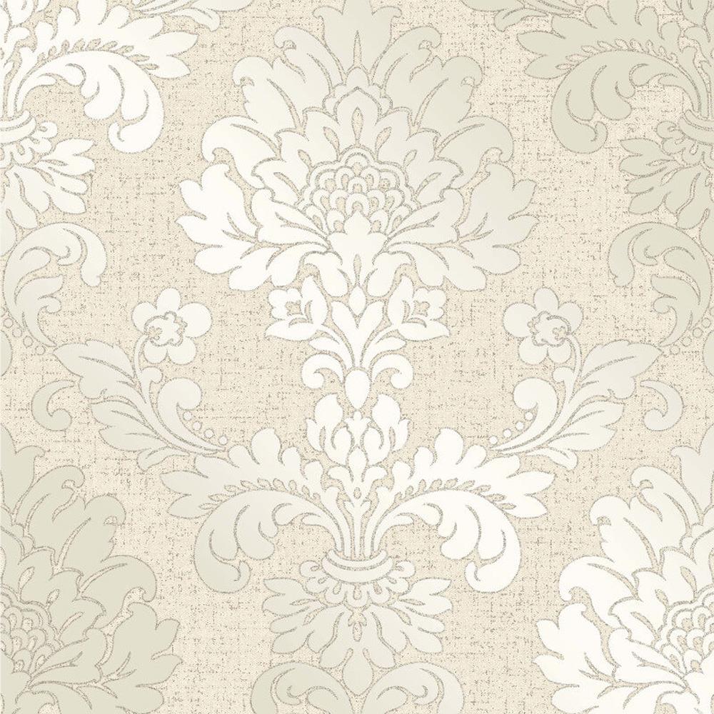 Cream Gold Glitter Damask Wallpaper Vinyl Textured Retro Fine Decor