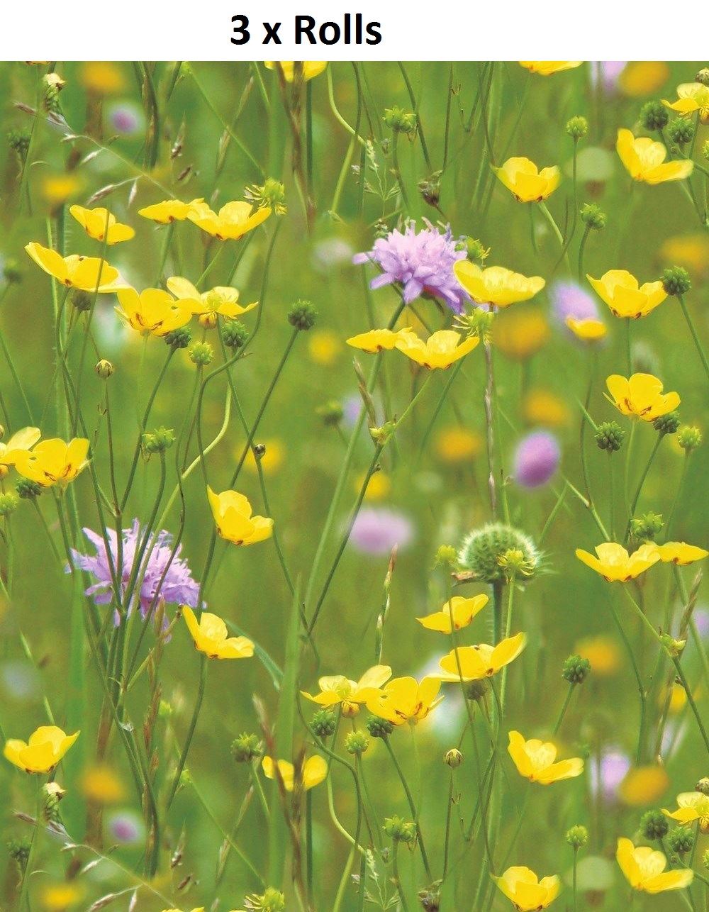 Holden Decor Meadow Photo Mural Flowers Garden Green Yellow Feature Wallpaper