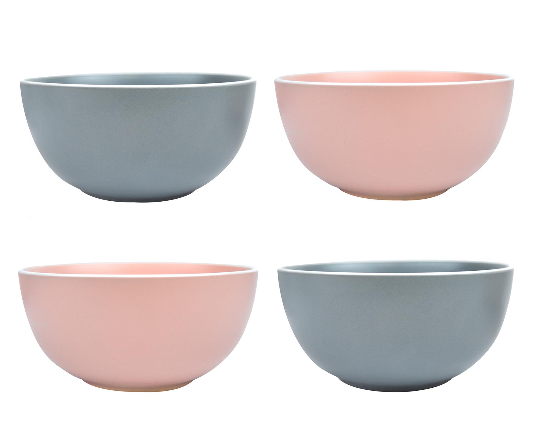 Soup Bowls Set of 4 Cereal Dessert Breakfast Stoneware Pastel Pink White Rim