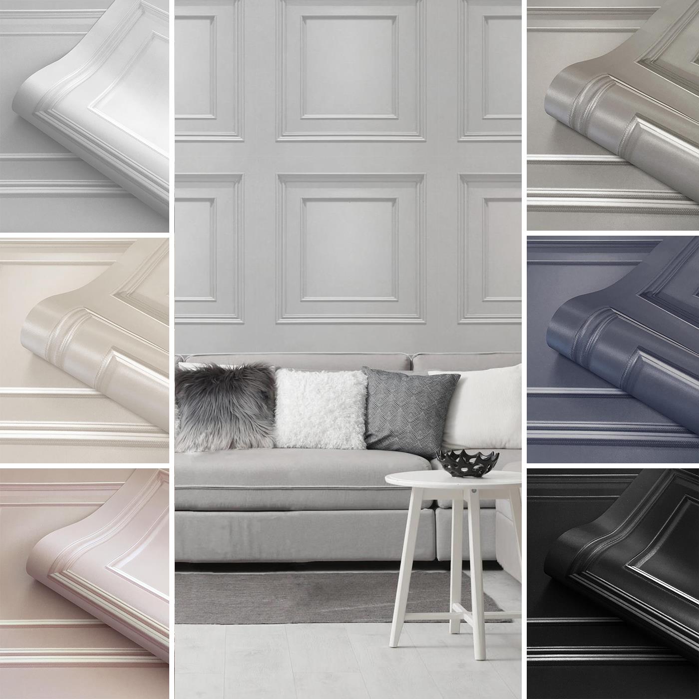 Amara Wood Panel Effect Wallpaper Belgravia Textured Vinyl Navy Silver