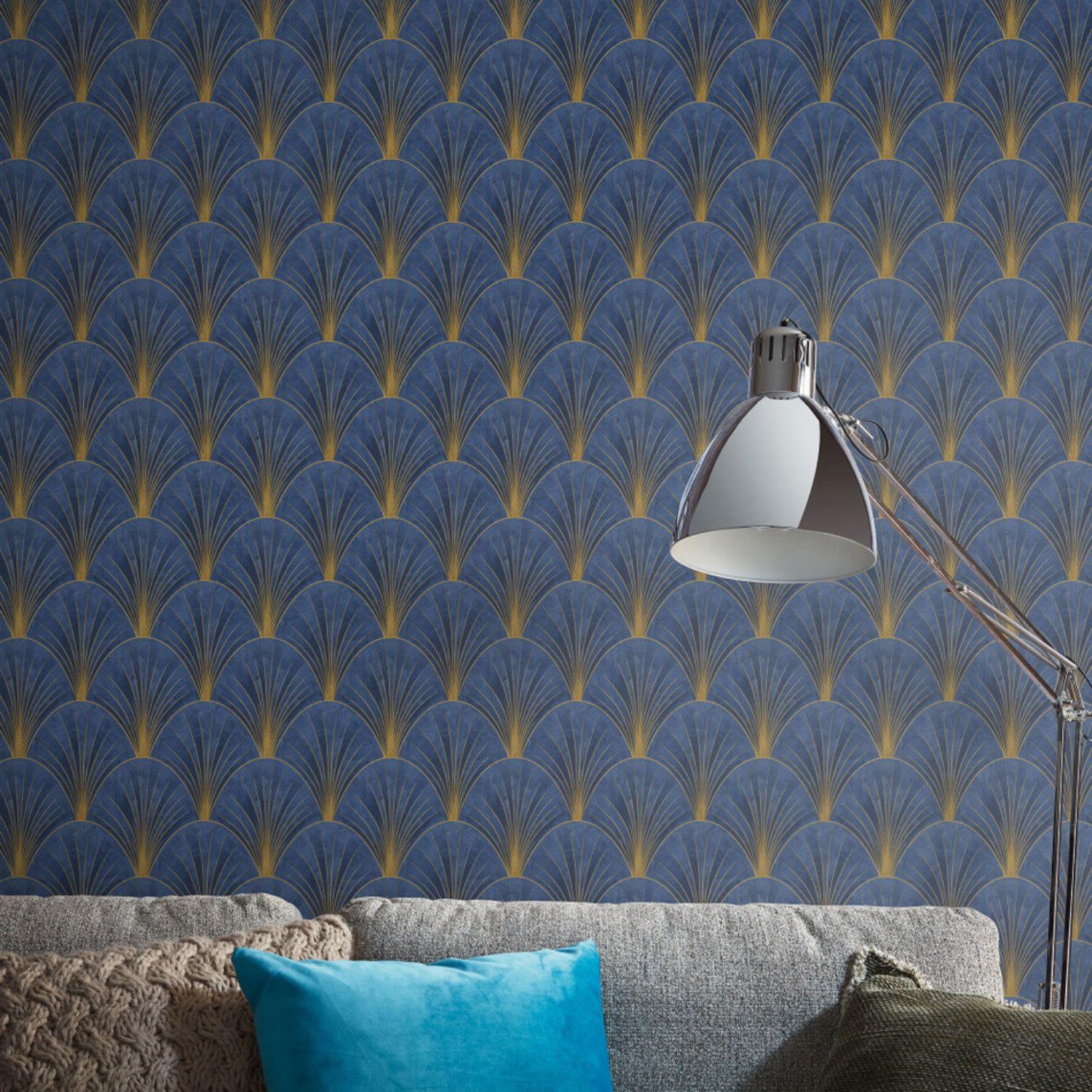 Erismann Blue/Green Art Deco Avant Garde Wallpaper - Picture 5 of 16
