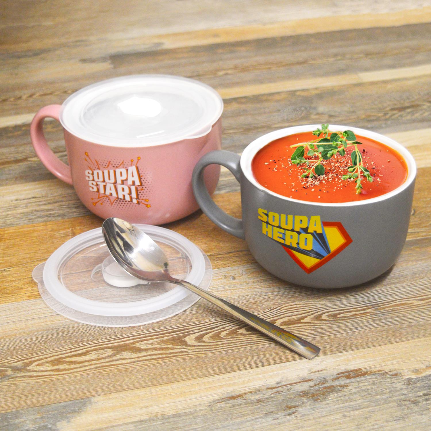 Soup Mug Bowl Dish Silicone Lid Vent Microwaveable Bone China Blue Pink 750ml - Picture 17 of 18