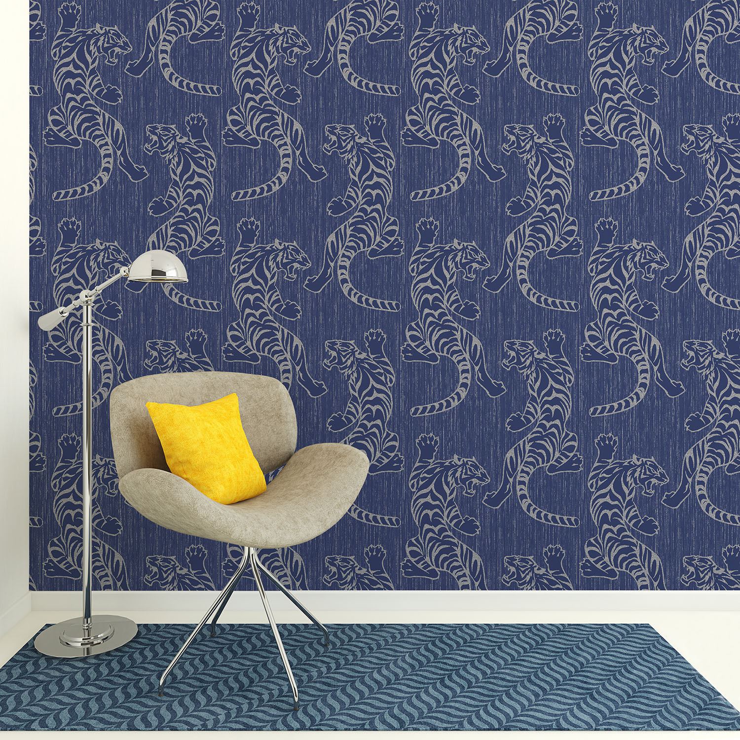Tiger Tapete Tier Glitzer glänzend metallic schwarz/blau/creme Struktur Vinyl - Bild 11 von 13