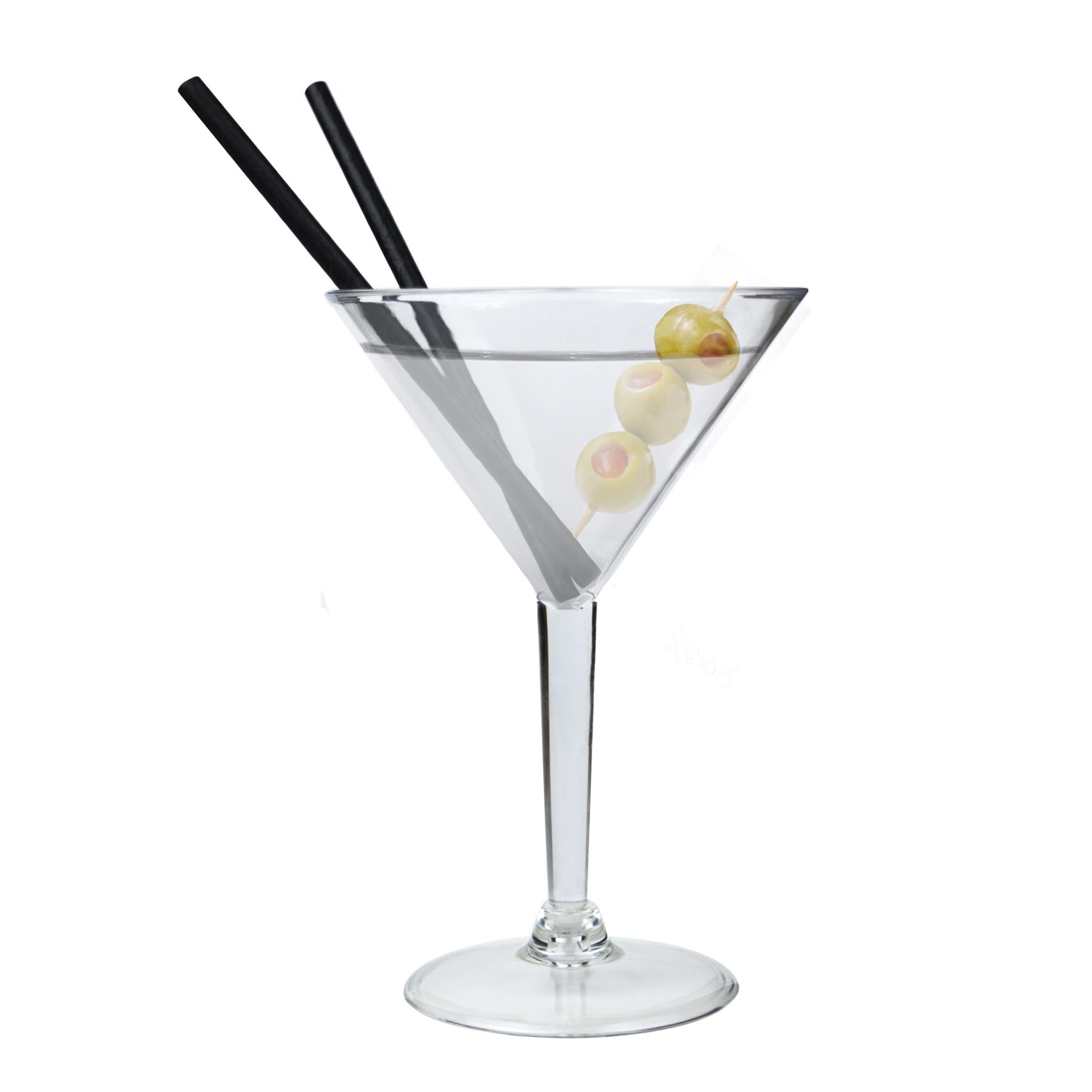 Martini Cocktail Glasses Set Clear Plastic Cup Black Paper Straws Party