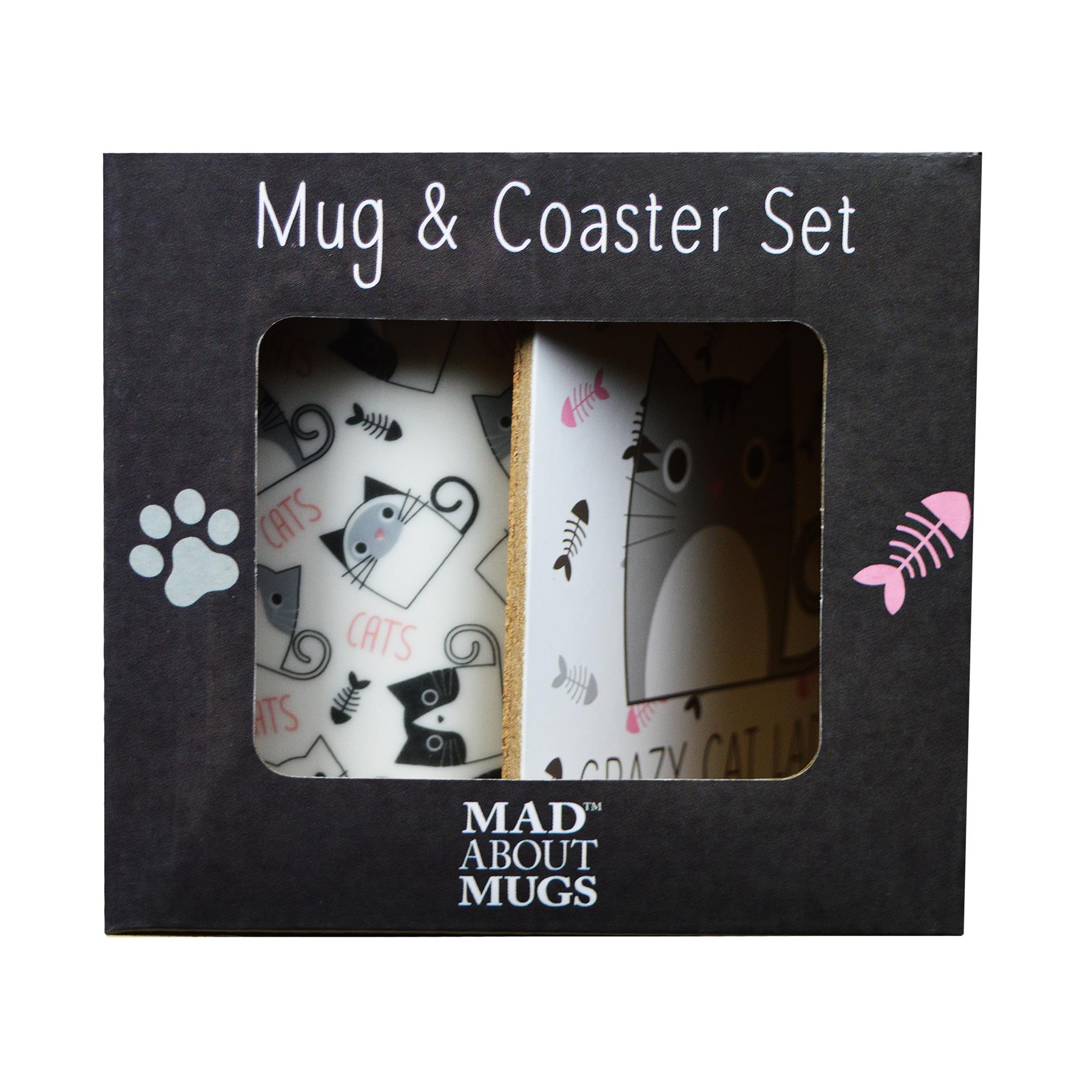 Crazy Cat Lady Drinking Mug /& Coaster Gift Set 9oz Bone China Tea Coffee Mug Cat