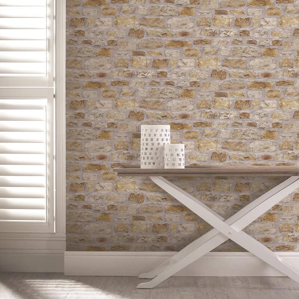 Arthouse Country Stone Rustic Old Brick Wall Wallpaper Faux Effect Realistic