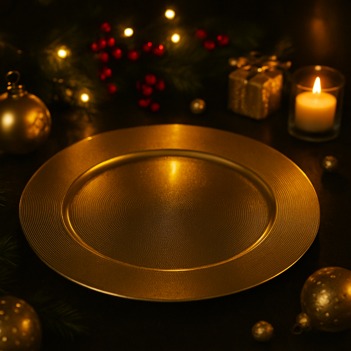Christmas Dinner Charger Plate Set of 6 Metallic Embossed Table Decoration - Picture 8 of 25