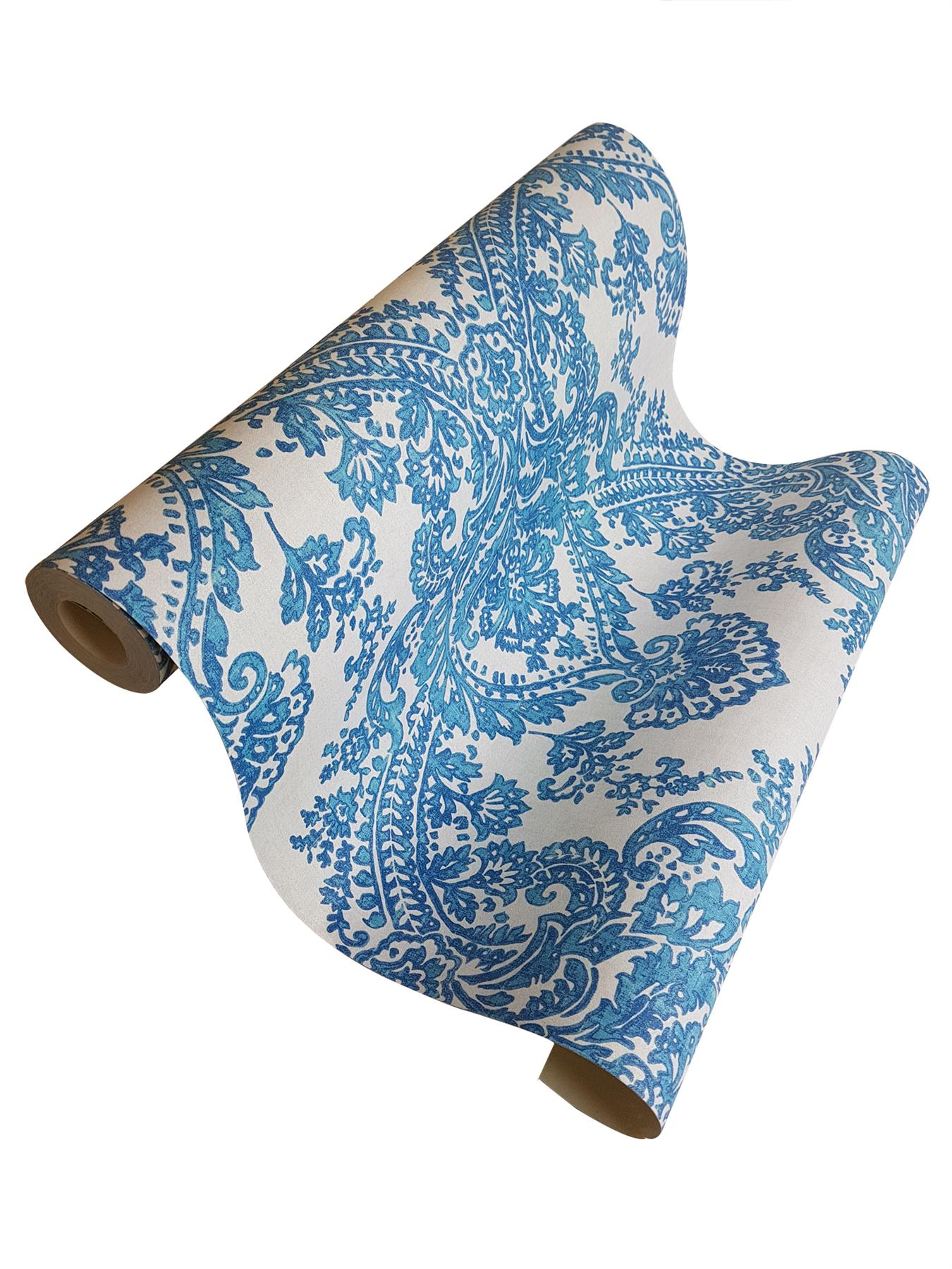 Batik Blue Wallpaper Damask Traditional Glitter Sparkle