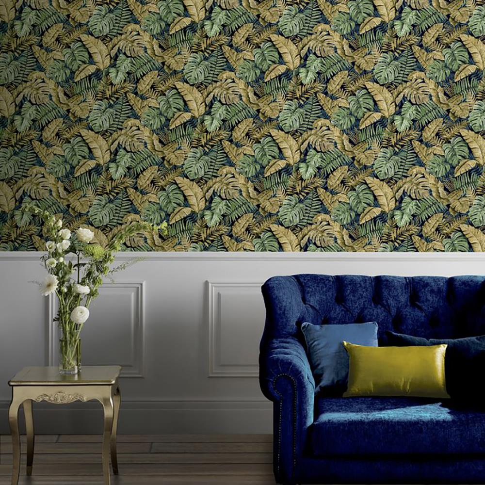 Arthouse Jungle Canopy Wallpaper Tropical Palm Green Ochre