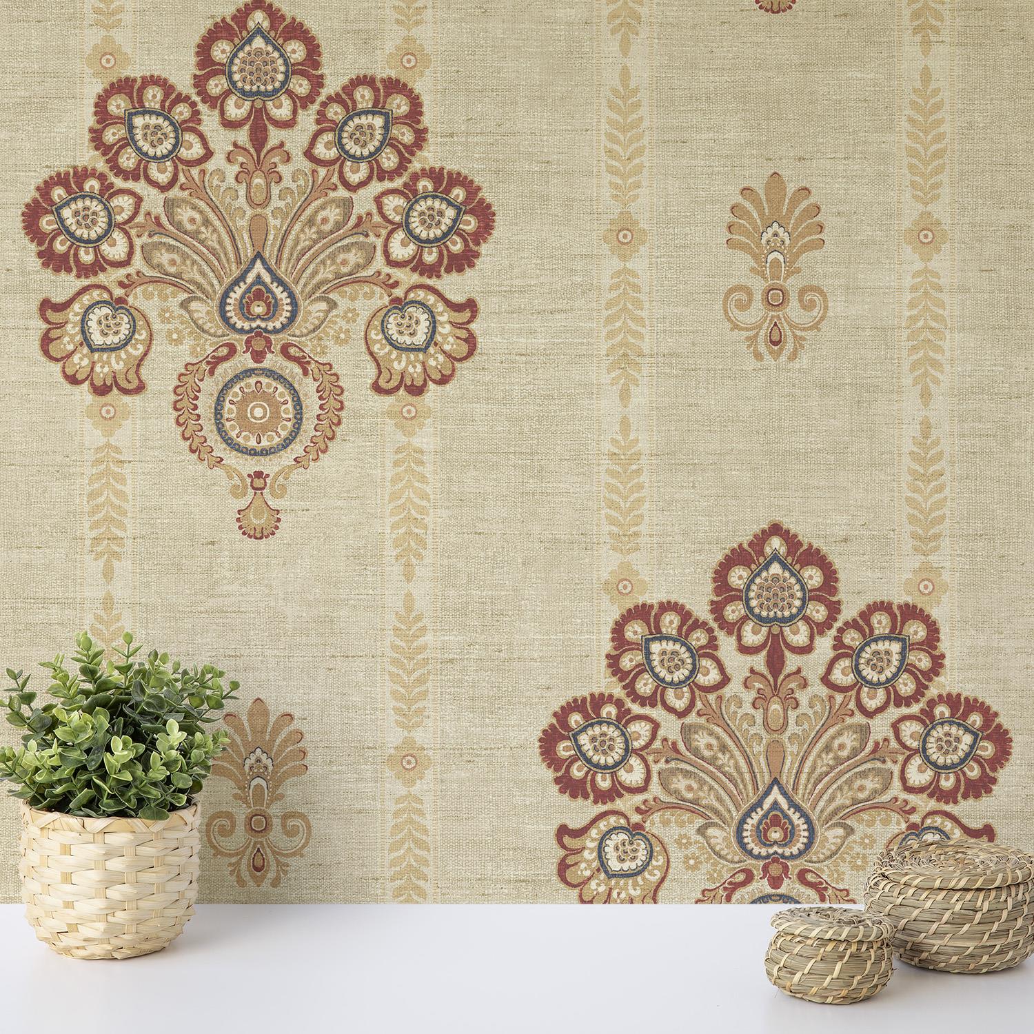 Wallquest Caspia Indian Flower Wallpaper Floral Design Classic Acrylic Coated - Picture 3 of 11