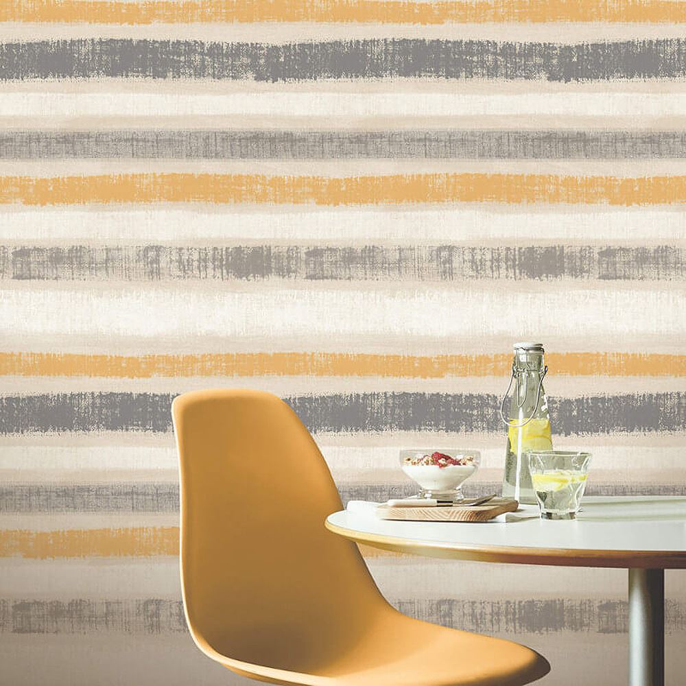 Arthouse Painted Stripe Ochre Wallpaper Paste The Wall Metallic Gold