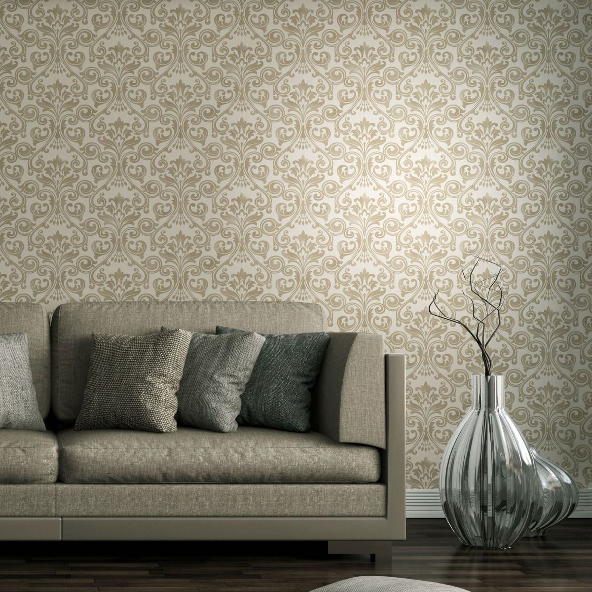 Glitter Damask Wallpaper Cream Gold Vinyl Luxury Textured Fine Decor Wentworth eBay