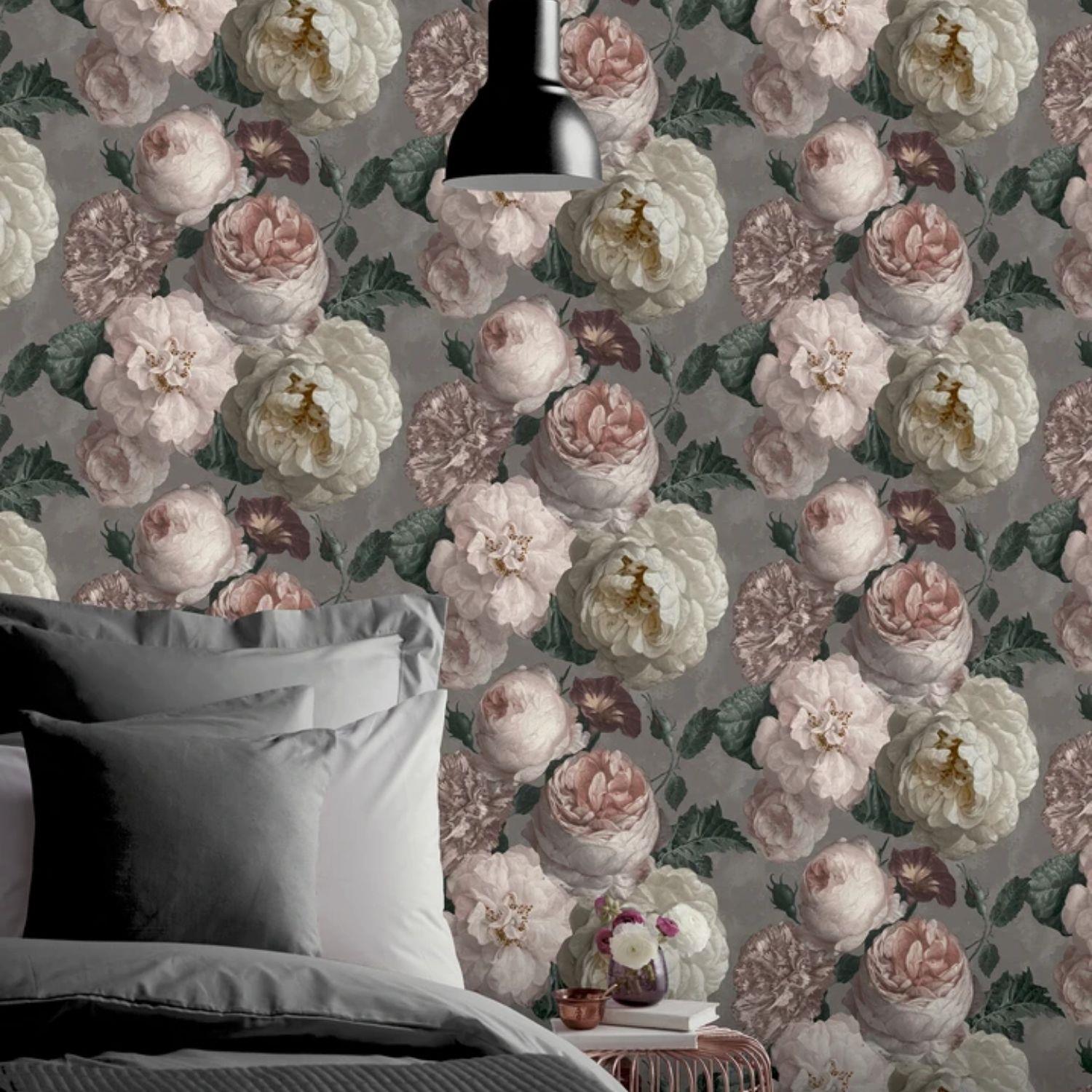 Highgrove Floral Wallpaper Flowers Roses Vintage Teal Pink Highgrove Floral Wallpaper Flowers Roses Vintage Teal Pink