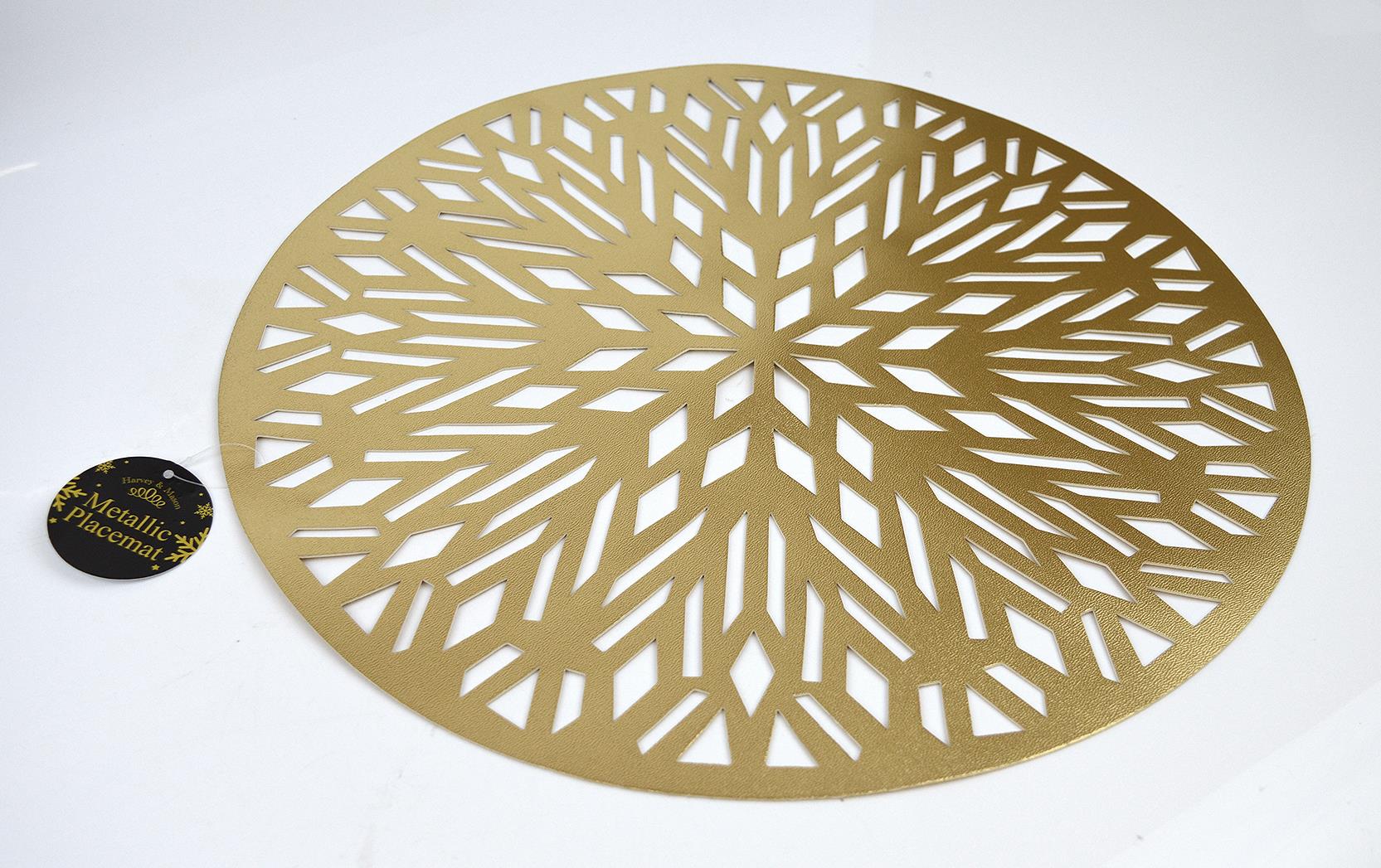 6/12 Placemats Set Christmas Metallic Snowflake Round Festive Xmas