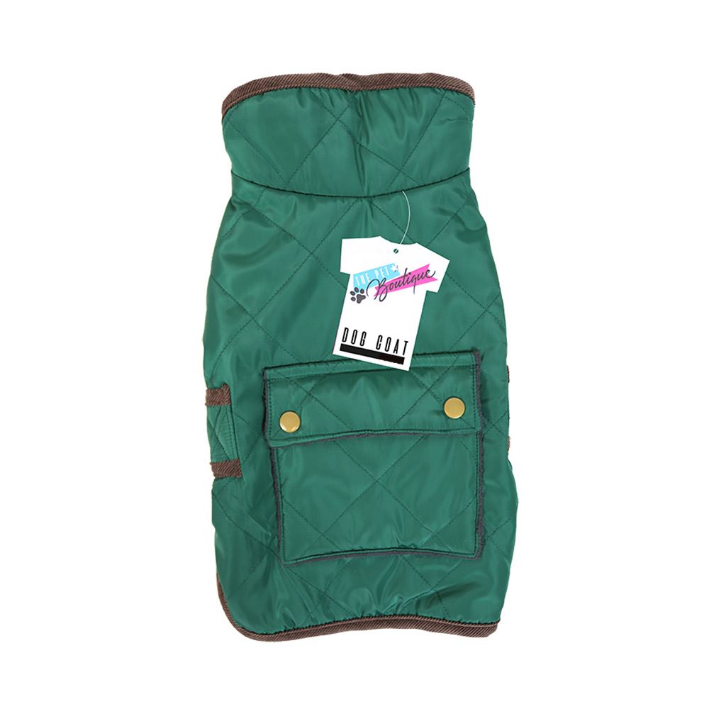 Quilted Dog Coat With Pocket Winter Coat Pet Puppy Jacket Hoodie Green