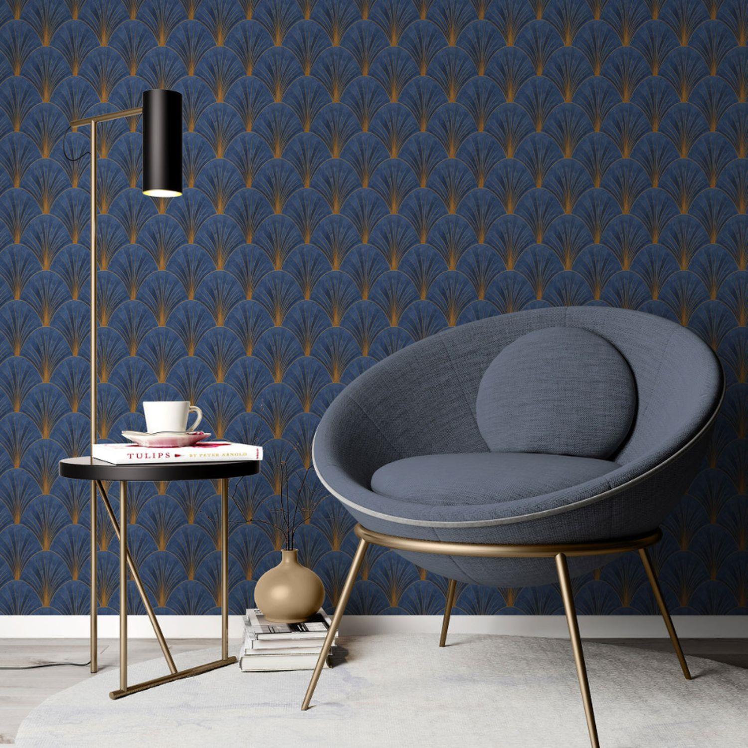 Erismann Blue/Green Art Deco Avant Garde Wallpaper - Picture 4 of 16