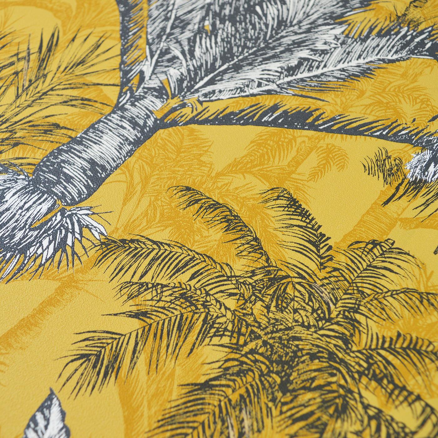 Hawaiian Palm Ochre Wallpaper Grandeco Paste The Wall Vinyl Yellow Tree