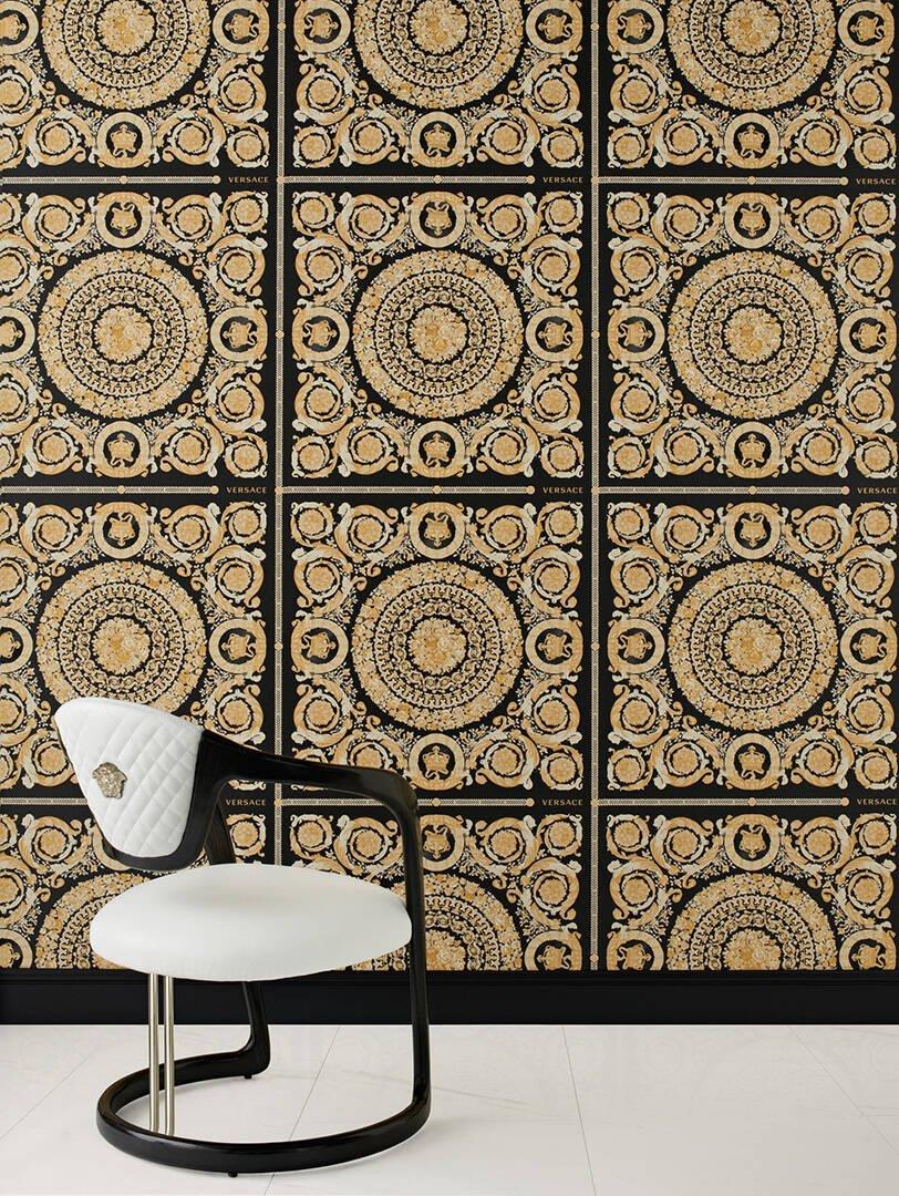 brown and gold wallpaper on Versace Heritage Black Gold Wallpaper Baroque Ornament Metallic Paste Wall Ebay