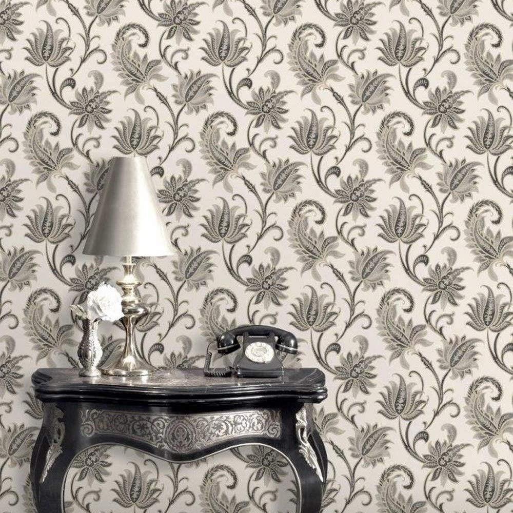 Rasch Sorrento Neoclassical Black Cream Wallpaper Textured Metallic Vinyl 4000441519303 eBay