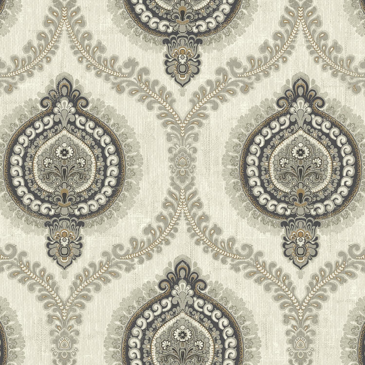 Wallquest Sunhani Damask Wallpaper Classic Traditional Floral Acrylic Coated - Picture 2 of 22