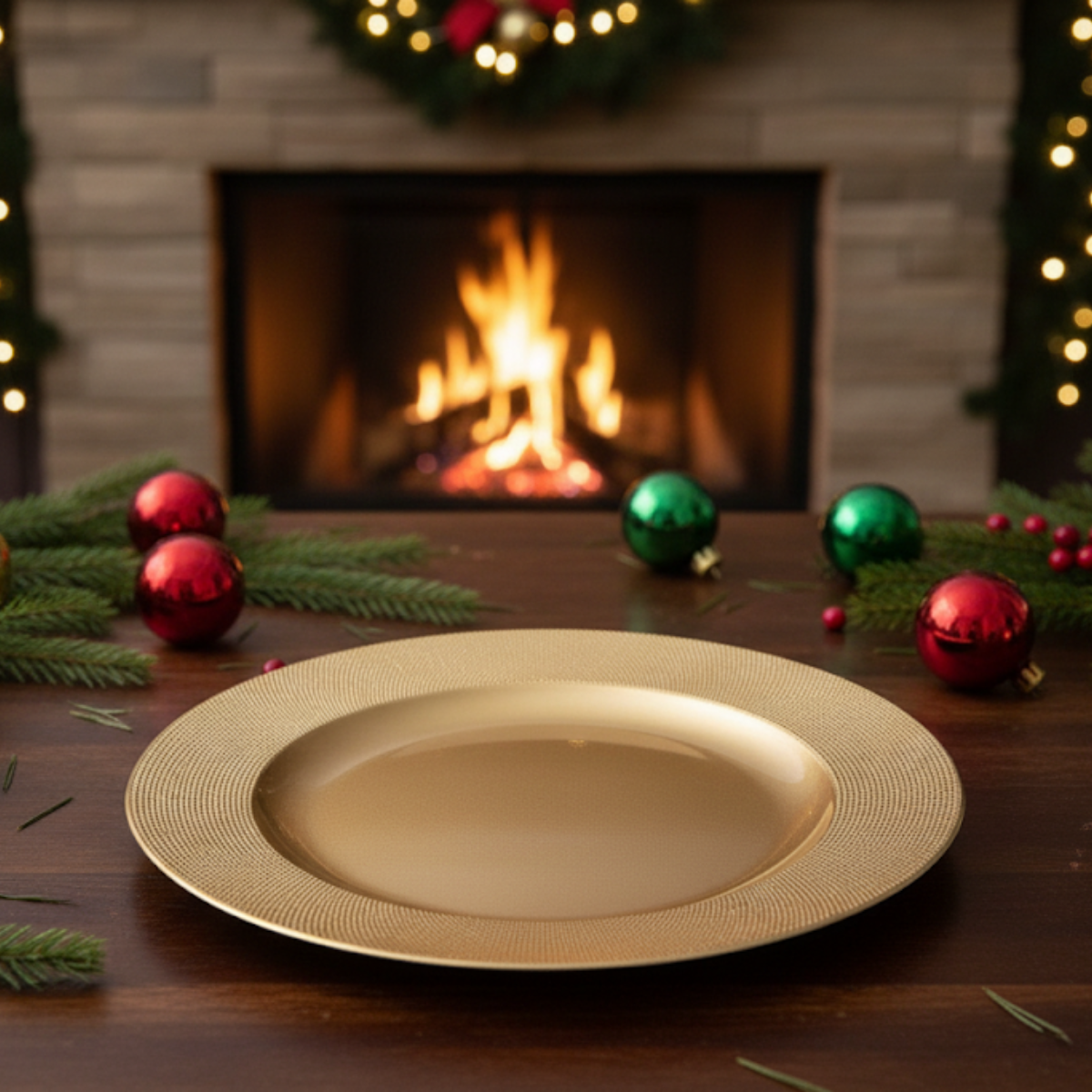 Christmas Dinner Charger Plate Set of 6 Metallic Embossed Table Decoration - Picture 5 of 25