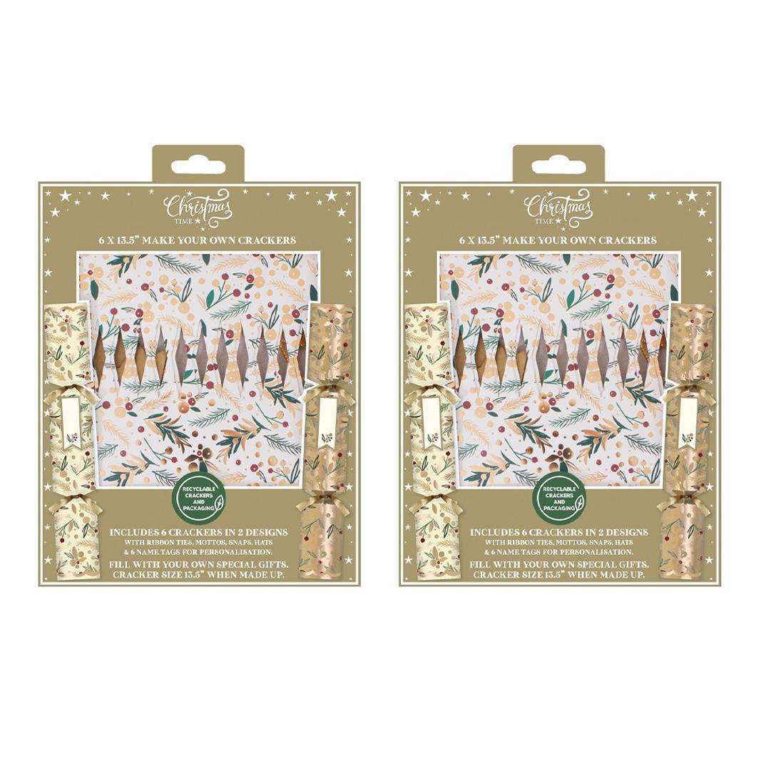 6/12 Make Your Own Christmas Cracker Gold And Cream Personalised Xmas Table Deco - Picture 7 of 11