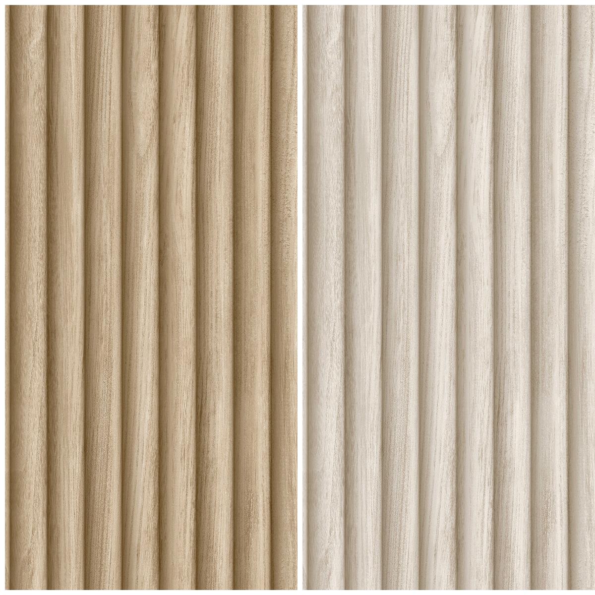 Fluted Wood Slat Effect Wallpaper Wooden Panel Feature Wall Oak or Ash