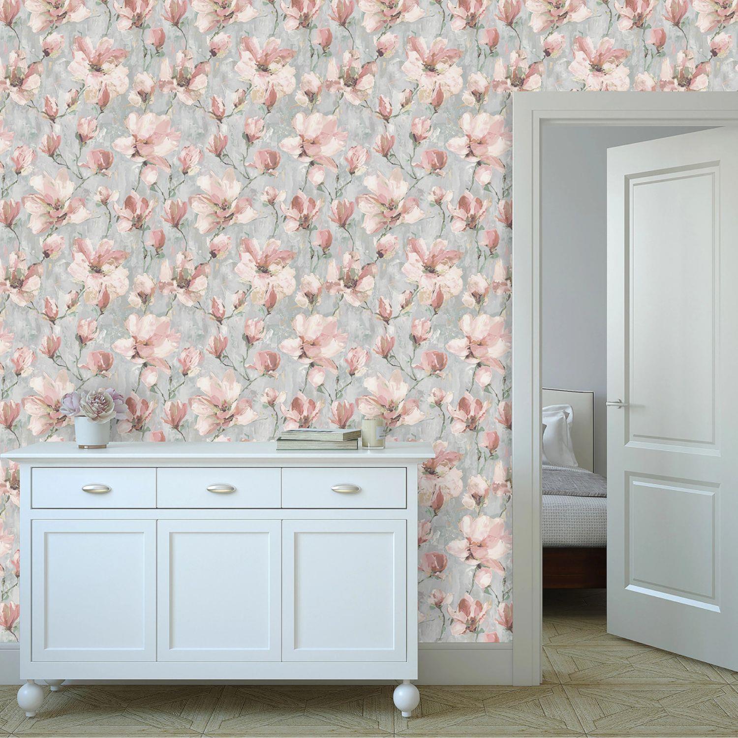 Grandeco Camilla Floral Teal/Rouge/Salbei Tapete Classic Paste The Wall Vinyl - Bild 3 von 17