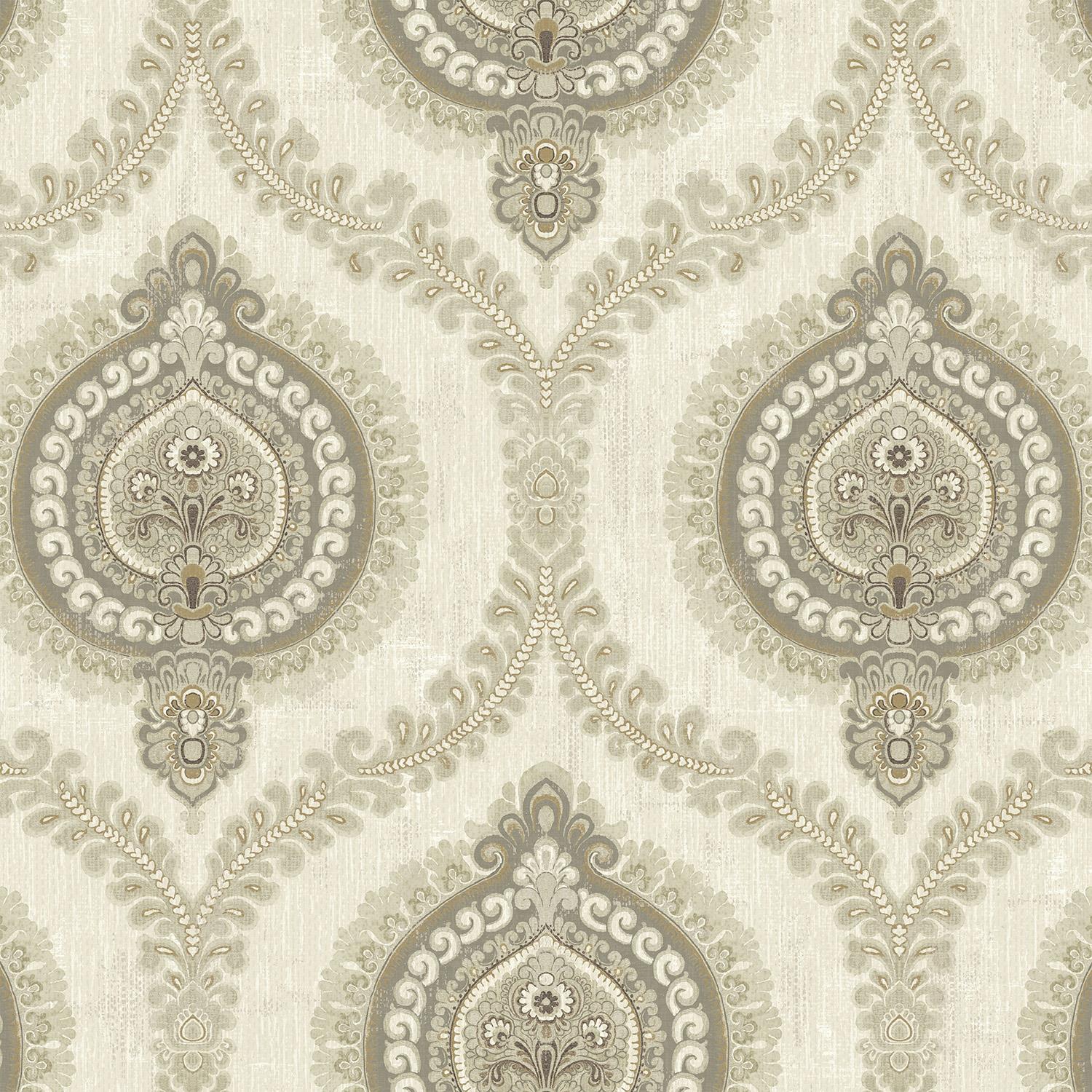Wallquest Sunhani Damask Wallpaper Classic Traditional Floral Acrylic Coated - Picture 8 of 22