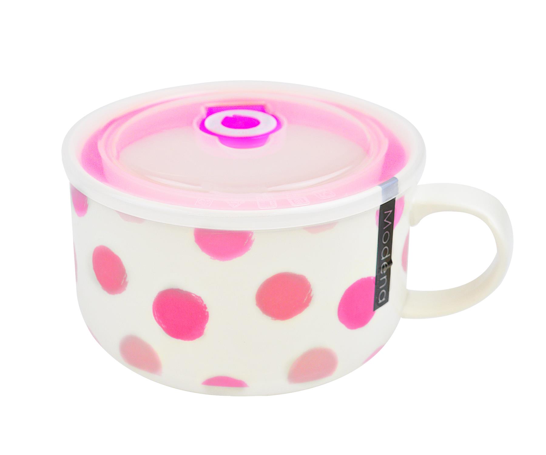 Soup Mug Bowl Dish Silicone Lid Vent Microwaveable Bone China Blue Pink 750ml - Picture 12 of 18
