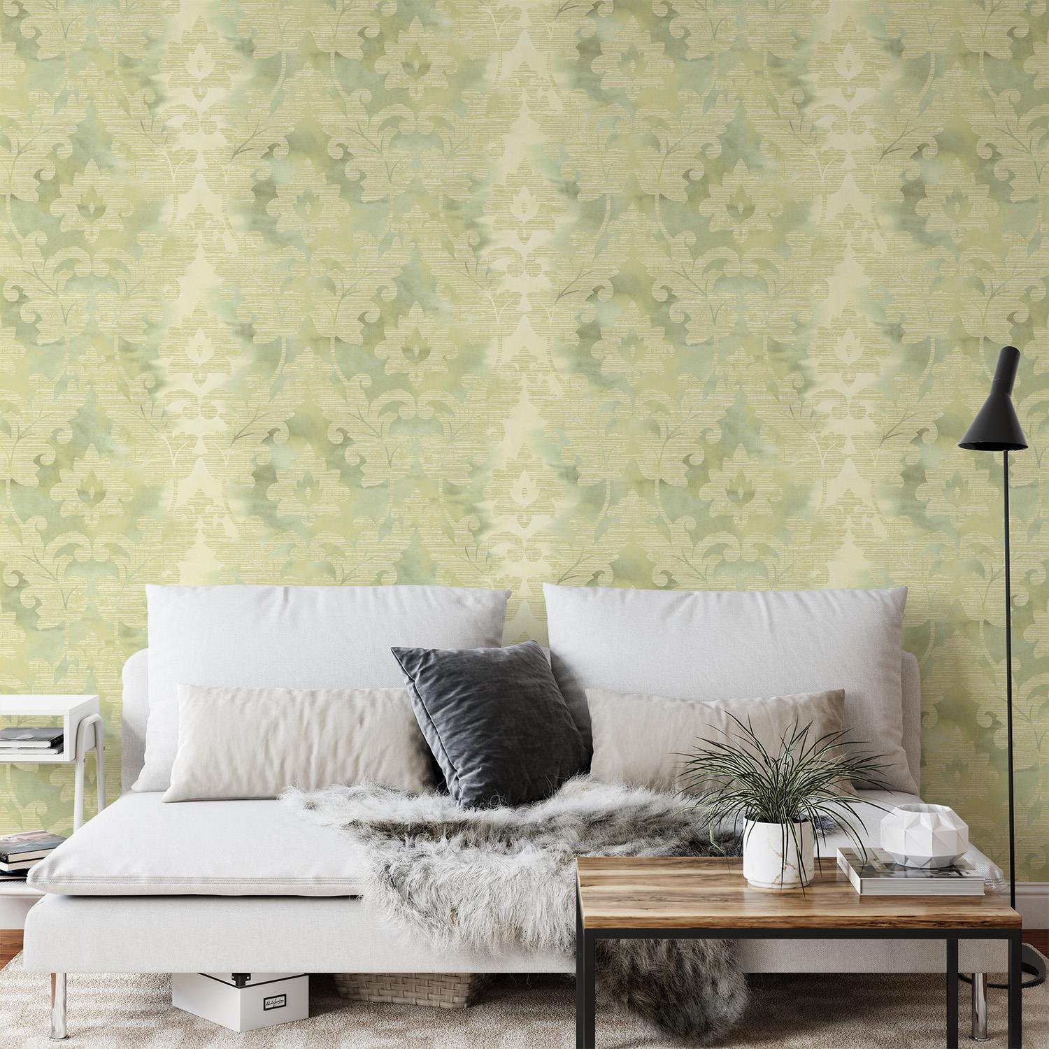 Wallquest Villa Rosa Damask Leaf Wallpaper Floral Leaves Acrylic Coated Stylish - Picture 9 of 25
