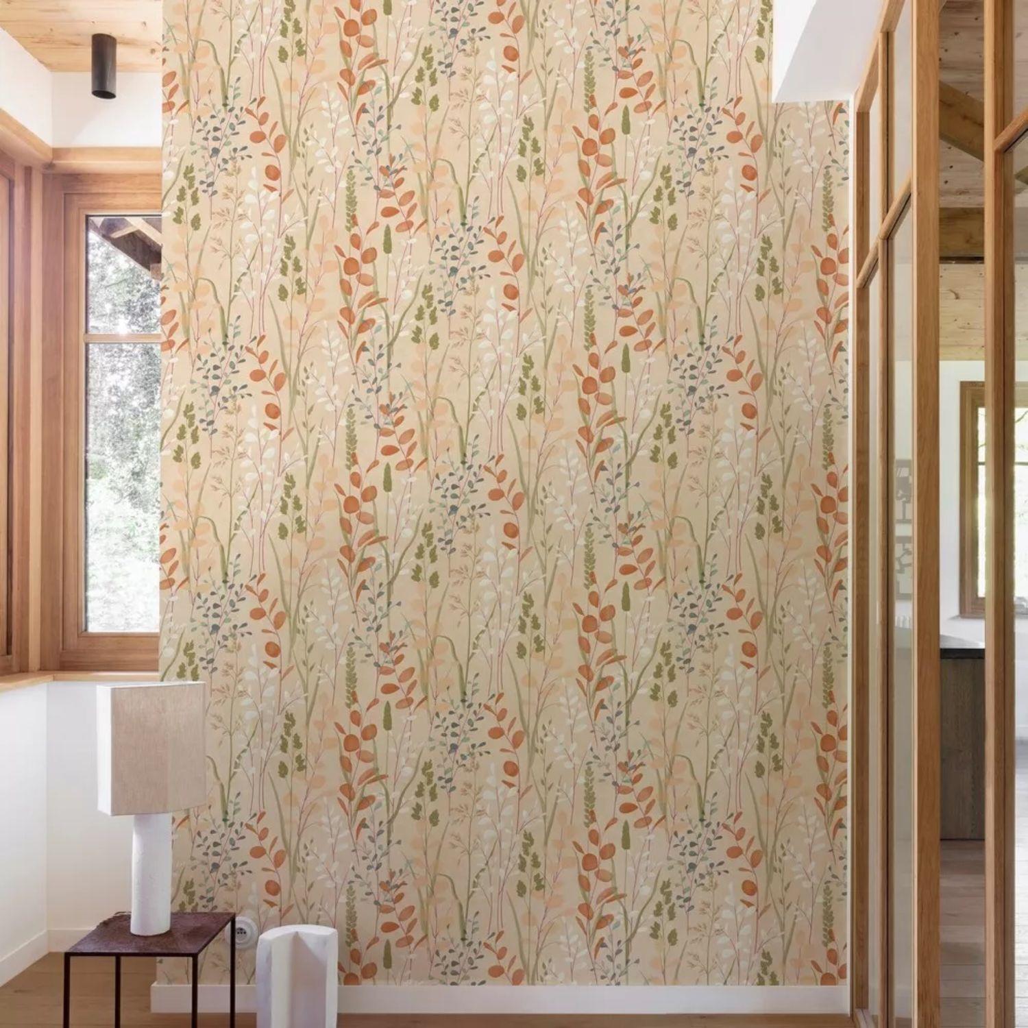 Grandeco Karuna Wildflowers Peach/Cream/Neutral Wallpaper Paste The Wall - Picture 14 of 17