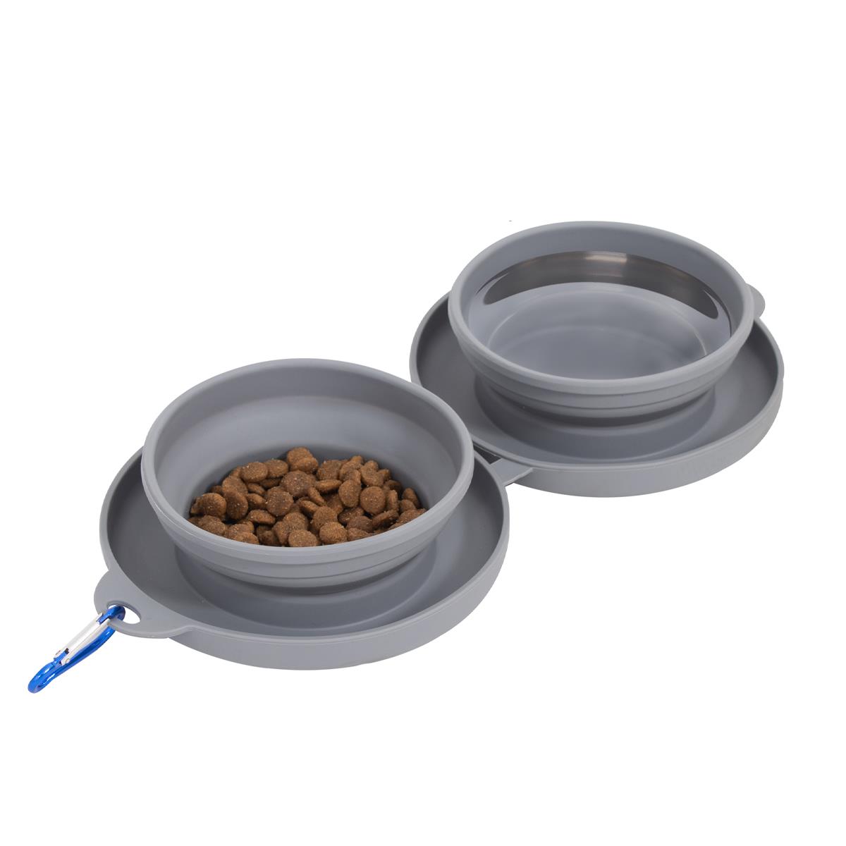 Travel Pet Bowl Dog Puppy Collapsible 400ml Food Treats Water Dish With Clip