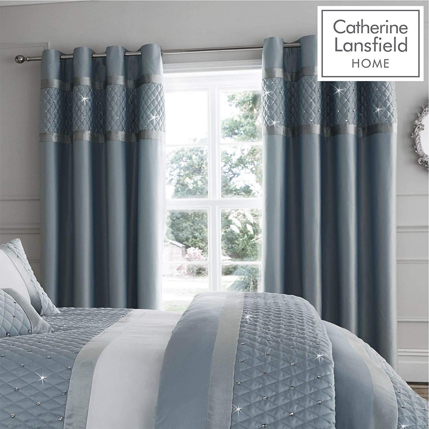 Sequin Cluster Duck Egg Duvet Set Reversible Bedding Curtain Catherine Lansfield 100% nowy, popularny