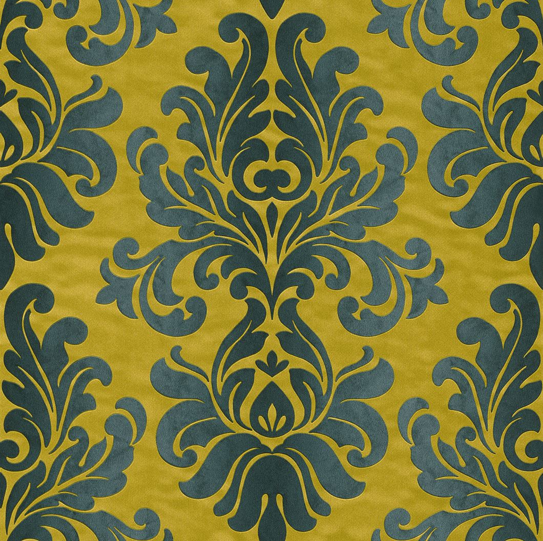 Teal Mustard Retro Damask Ornament Wallpaper Paste The Wall Vinyl