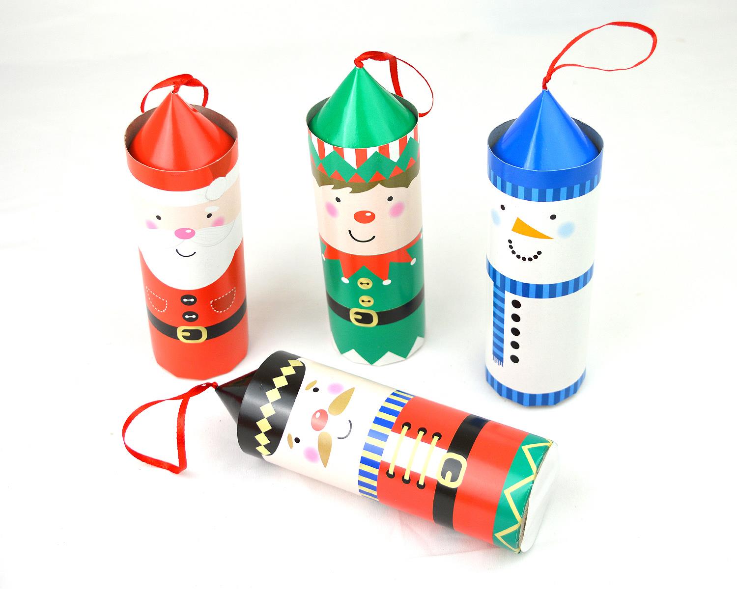 4 Pull Pop Christmas Crackers Santa Elf Nutcracker Gifts Origami Snaps