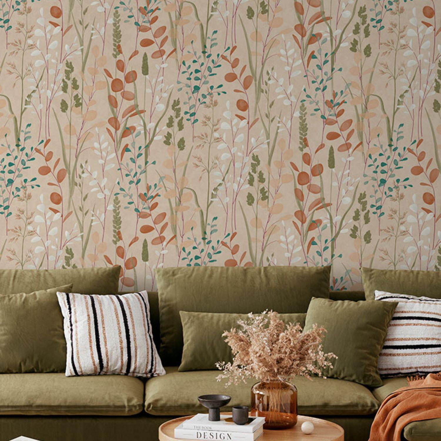 Grandeco Karuna Wildflowers Peach/Cream/Neutral Wallpaper Paste The Wall - Picture 13 of 17