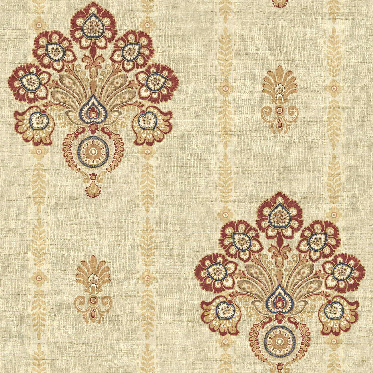 Wallquest Caspia Indian Flower Wallpaper Floral Design Classic Acrylic Coated - Picture 2 of 11