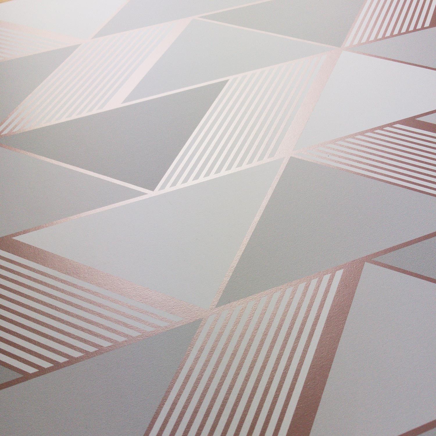 Lipsy Geometric Grey Silver Gold Wallpaper Metallic Stripe Triangle