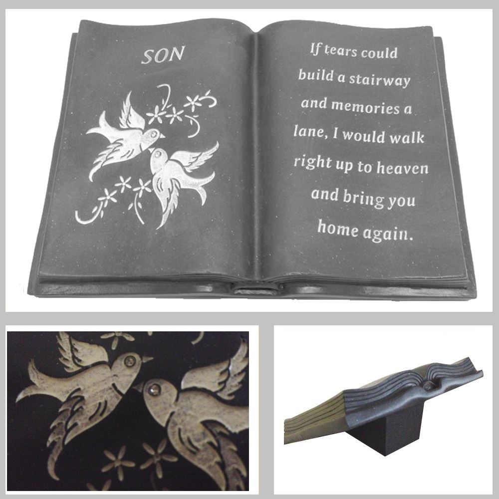 Slate Grey Memorial Dove Book Stone Grave Plaque Ornament Graveside