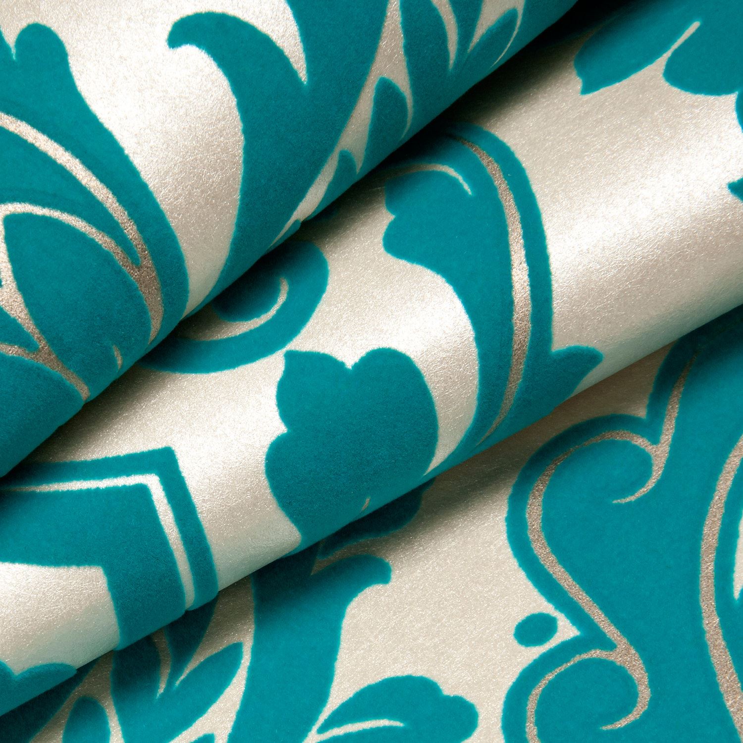 JOB Lot Of 6 Rolls FLOCK Statement Wallpaper Holden Decor Turquoise