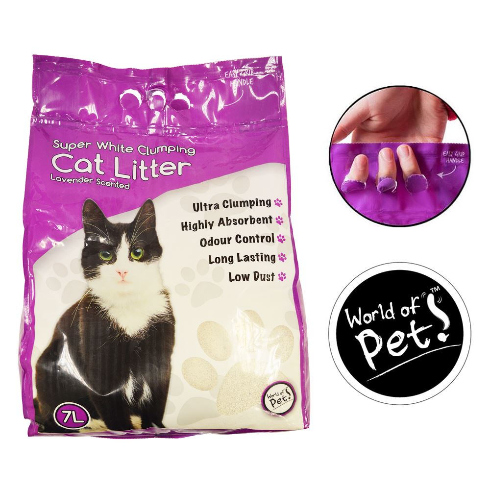 3 x 7L White Clumping Cat Litter Lavender Scented 100 Natural Hygienic