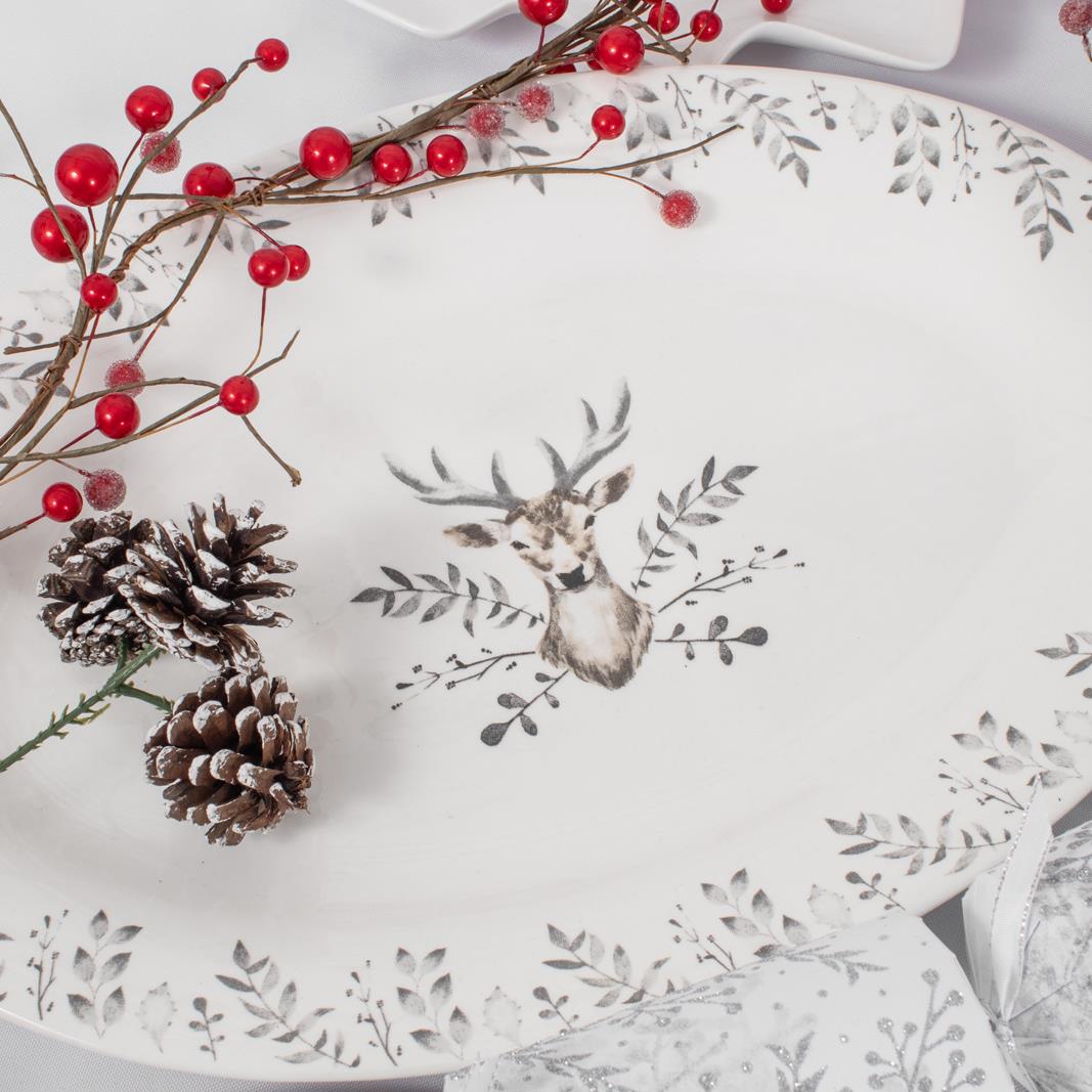 Christmas Tableware Set Grey Stag Design Full Table Setting Ceramic Table Decor - Picture 49 of 51