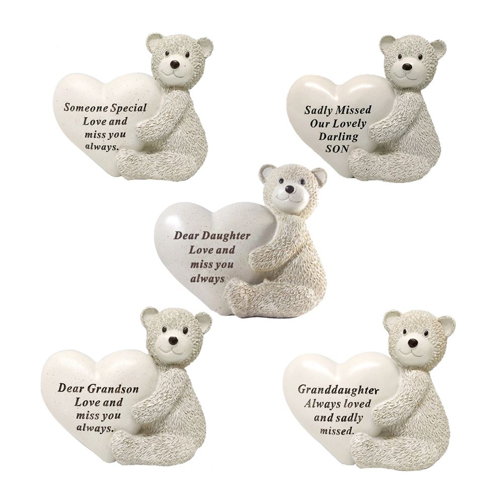 Teddy Bear Heart Memorial Statue Ornament Graveside Tribute Verse