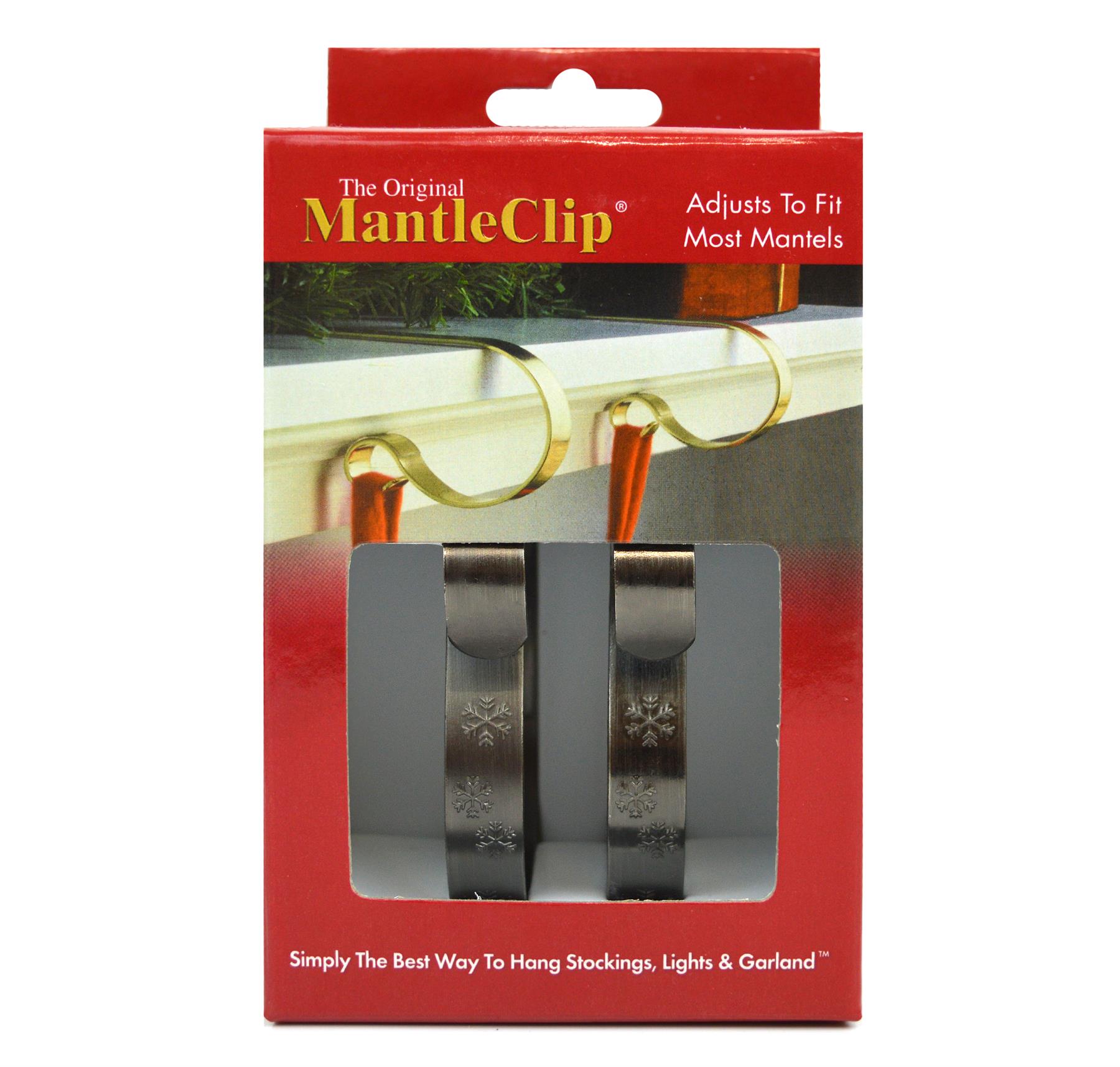 2 Christmas Stockings Lights Garland Holders Mantel Fireplace Snowflake