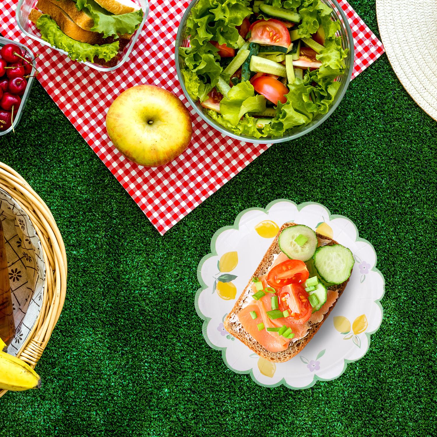Pequeñas placas de papel con borde de vieira diseño floral limón cena picnic fiesta - Imagen 4 de 13