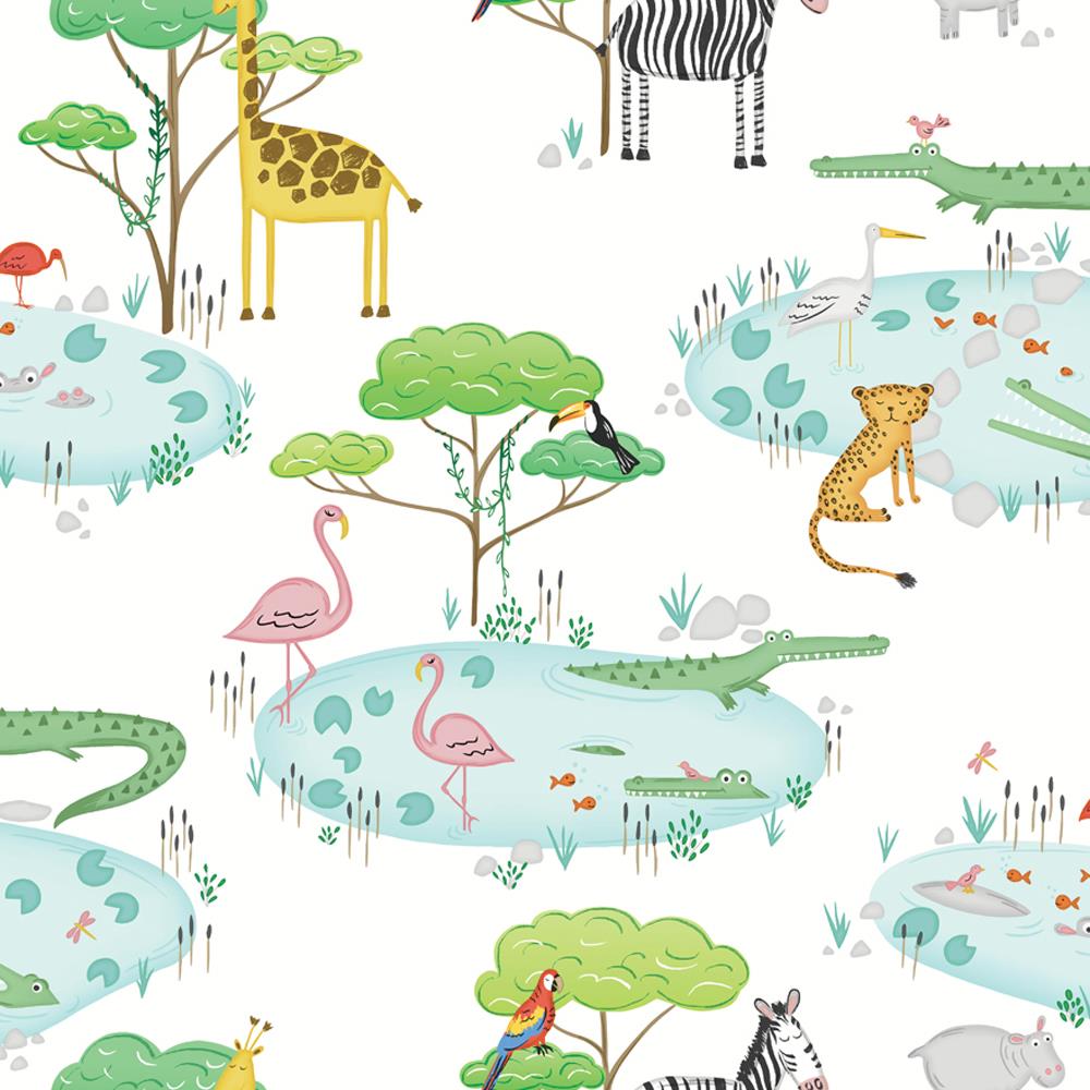 Lemurs Collage Tropical Parrots Zebra Geo Holden Decor Wonderland Wallpaper