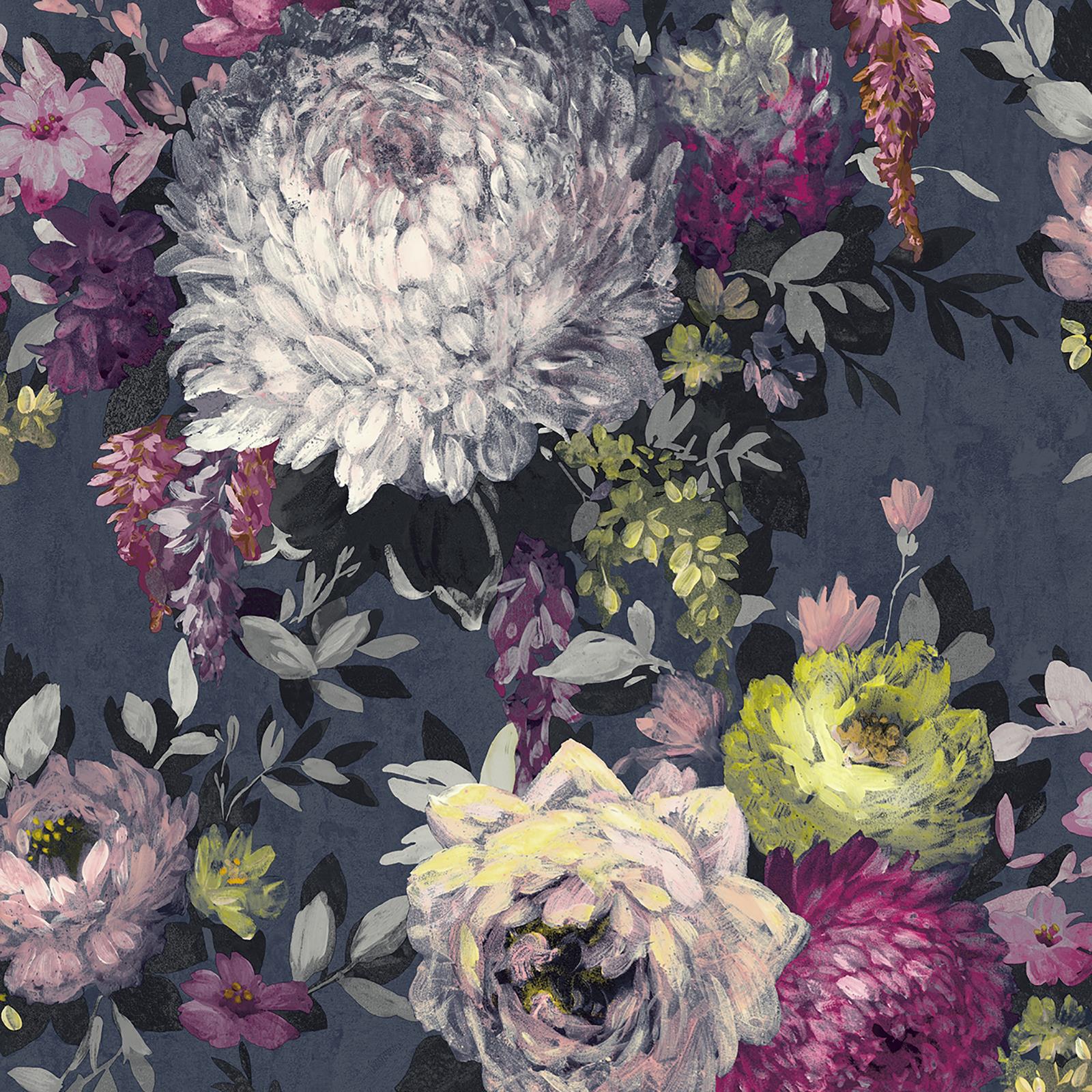 NATURAL AZZURA FLORAL Wallpaper Belgravia Pink Purple Grey Navy