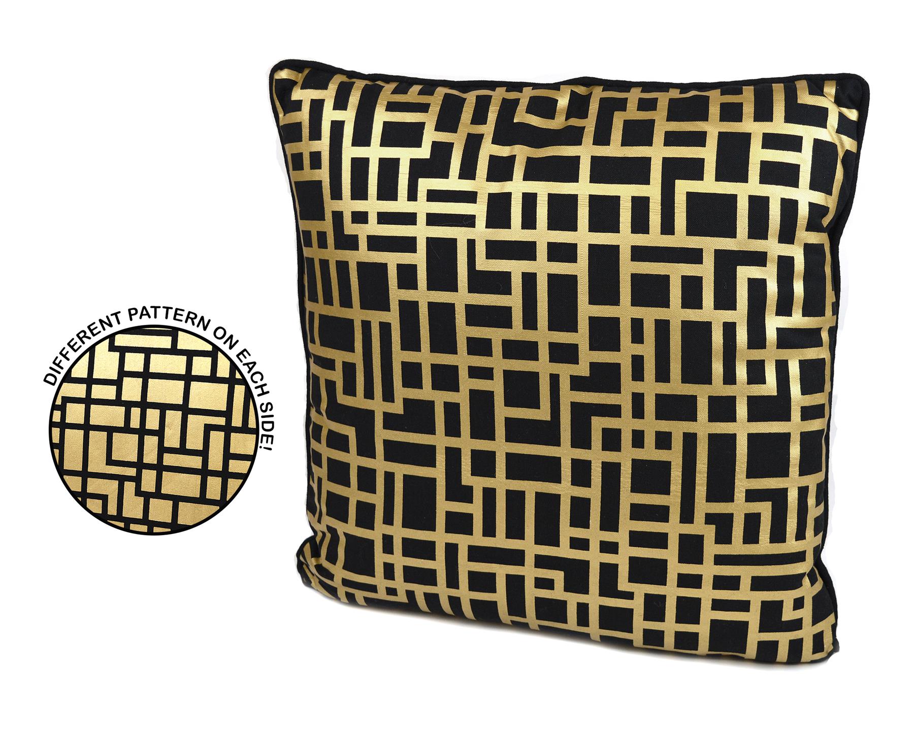 Metallic Cushion Black Gold Pillow Soft Case Cover Geometric Modern 45cm Square 5050192147712 eBay