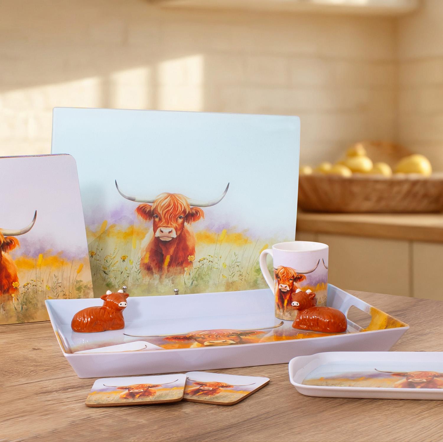 Accessori cucina pranzo a tema mucca Highland tazze vassoi sottobicchieri tovagliette - Foto 11 di 72